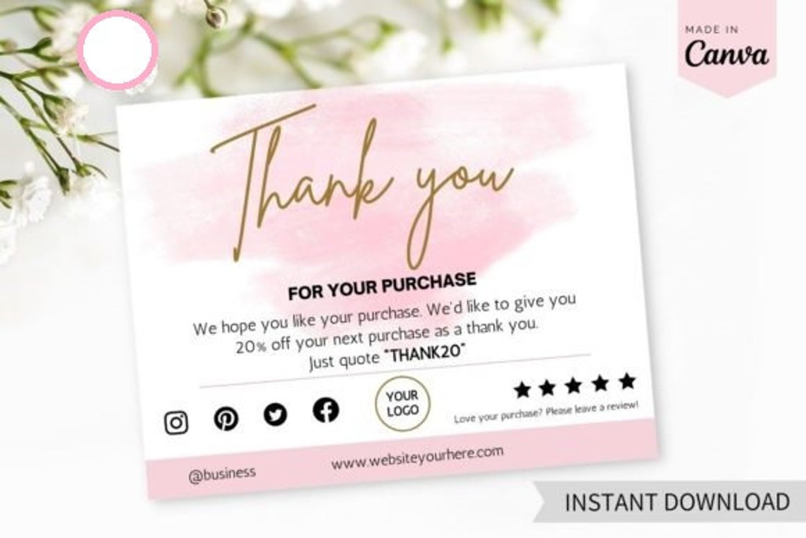 Editable Thank You Card Template Canva Thank You Card DIY - Etsy UK