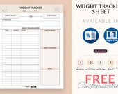 Weight tracker planner sheet, Printable weight loss tracker, Weight loss log, Weight tracker PDF, Year weight loss journey sheet