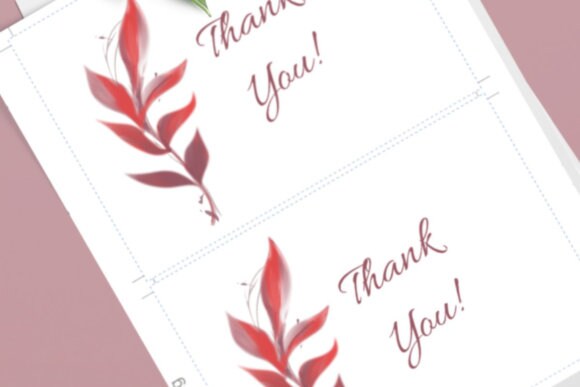 Thank You Card With Red Foliage | Red Watercolor Floral Thank You Card ...