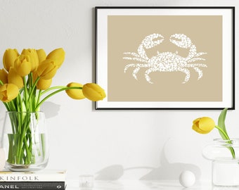 Crab Print Digital Art Wall Art Printable Nautical Print Instant Download Minimalist Wall Art, Retro Art Print Neutral Crab Gift Geometric