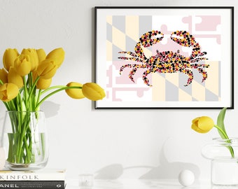 Maryland Crab Print Digital Art Wall Art Printable Nautical Print Instant Download Minimalist Wall Art, Retro Art Print Crab Gift Geometric