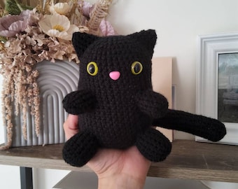 Black Cat | crochet cat, plush cat toy, yellow eyed cat, black cat toy, plush cat, cuddle toy, comforter, bad luck
