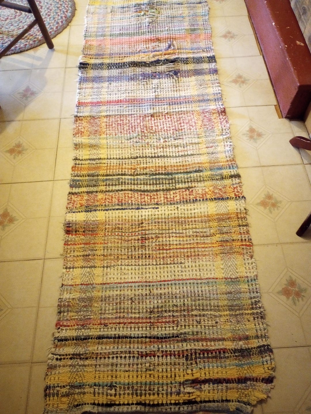 Woven Rag Rug, Vintage, Multicolor/cottons, 80