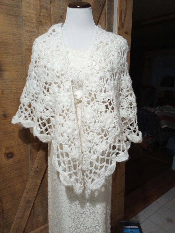 vintage shawl, white cottage core, handmade