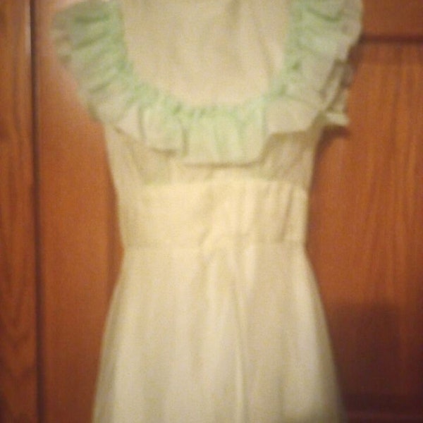 Vintage Gunne Sax Style Minty Maxi Dress Gown Small, Ruffled Shoulders, 70s