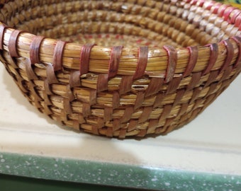 antique handwoven basket, rush style