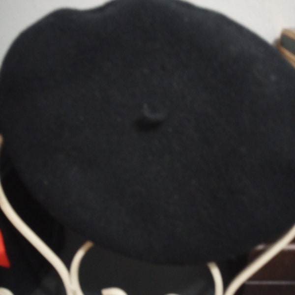 French Beret, Hat Cap Basque Campan Wool Black,  France, Vintage