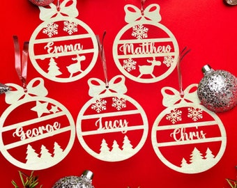 Personalized Wood Christmas Ornament: Laser-Cut Name, Custom Xmas Decor