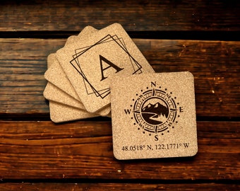 Custom Engraved Cork Coasters: Personalized Family Name or Monogram