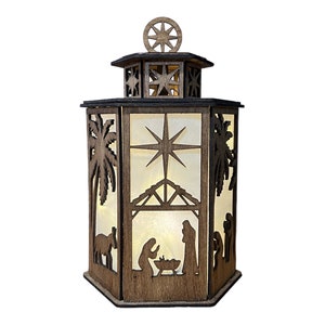 Wooden Christmas Nativity Night Light with precision laser-cut design and LED glow, perfect for holiday home decor.
