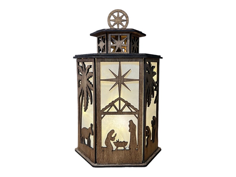 Wooden Christmas Nativity Night Light with precision laser-cut design and LED glow, perfect for holiday home decor.