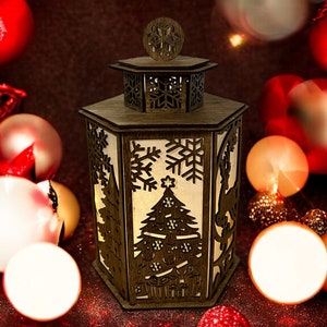 Wooden Christmas Candle Holder – Night Light Holiday Decor, Natural or Stained Wood Finish, Unique Christmas Gift Idea