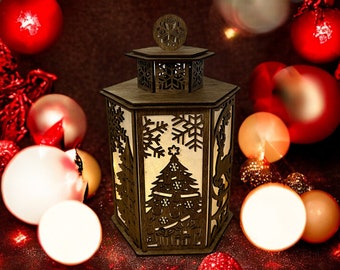 Laser-Cut Wooden Christmas Night Light: Holiday Decor