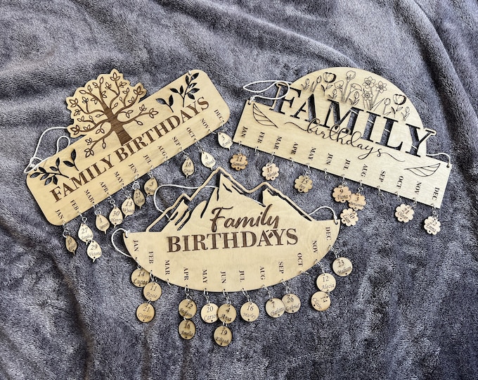 Featured listing image: Personalized Family Birthday Calendar: Engraved Wooden Wall Sign