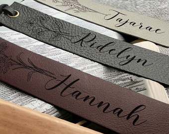 Leather Flower Custom Bookmark, Personalized Name & Book Lover Gift Ideas Engraved Floral Bookmark