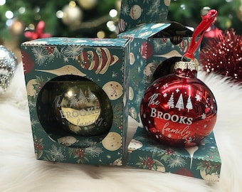 Personalized Family Name Glass Christmas Bauble Ornament (2.6 inch)