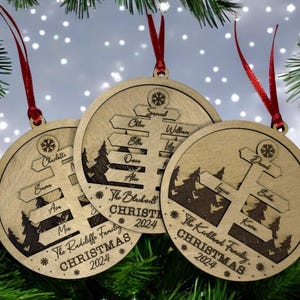 Personalized Family Christmas Ornament: Custom Birch Wood North Pole Keepsake