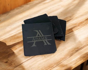 Engraved Slate Coasters Set: Personalized Monogram, Set of 4