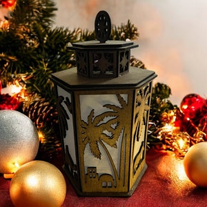 Wooden Christmas Nativity Night Light with precision laser-cut design and LED glow, perfect for holiday home decor.