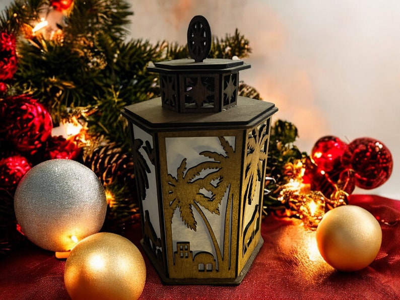 Wooden Christmas Nativity Night Light with precision laser-cut design and LED glow, perfect for holiday home decor.