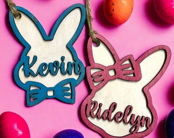 Personalized Easter Basket Tag: Custom Bunny Name, Laser Cut Wood