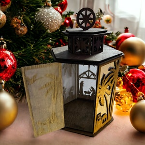 Wooden Christmas Nativity Night Light with precision laser-cut design and LED glow, perfect for holiday home decor.