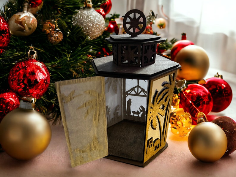 Wooden Christmas Nativity Night Light with precision laser-cut design and LED glow, perfect for holiday home decor.