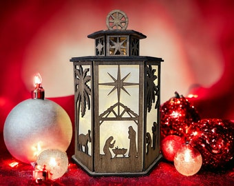 Wooden Nativity Scene Candle Holder: Baltic Birch Christmas Decor