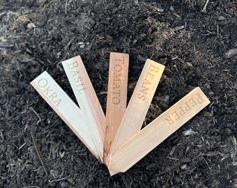Custom Cedar Plant Markers: Double Sided Engraved Herb Garden Stakes