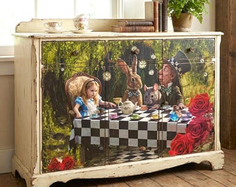 Carta per decoupage a tema Alice nel Paese delle Meraviglie, carta velina per lavori creativi con fate fantastiche