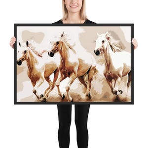 White Horse Galloping Framed Print - Equestrian Wall Art for Farmhouse Decor Lovers, Western Style  Decor Gift