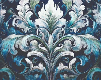 Papel de decoupage azul damasco, reciclaje de muebles, decoración DIY (20”x30”)