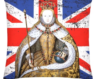 Queen Elizabeth Pillow: UK Flag Punk Style Couch Decor
