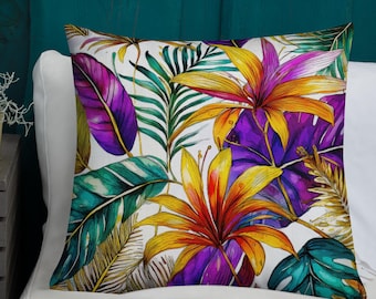 Floral Throw Pillow: Colorful Maximalist Decor - Summer Home Accent