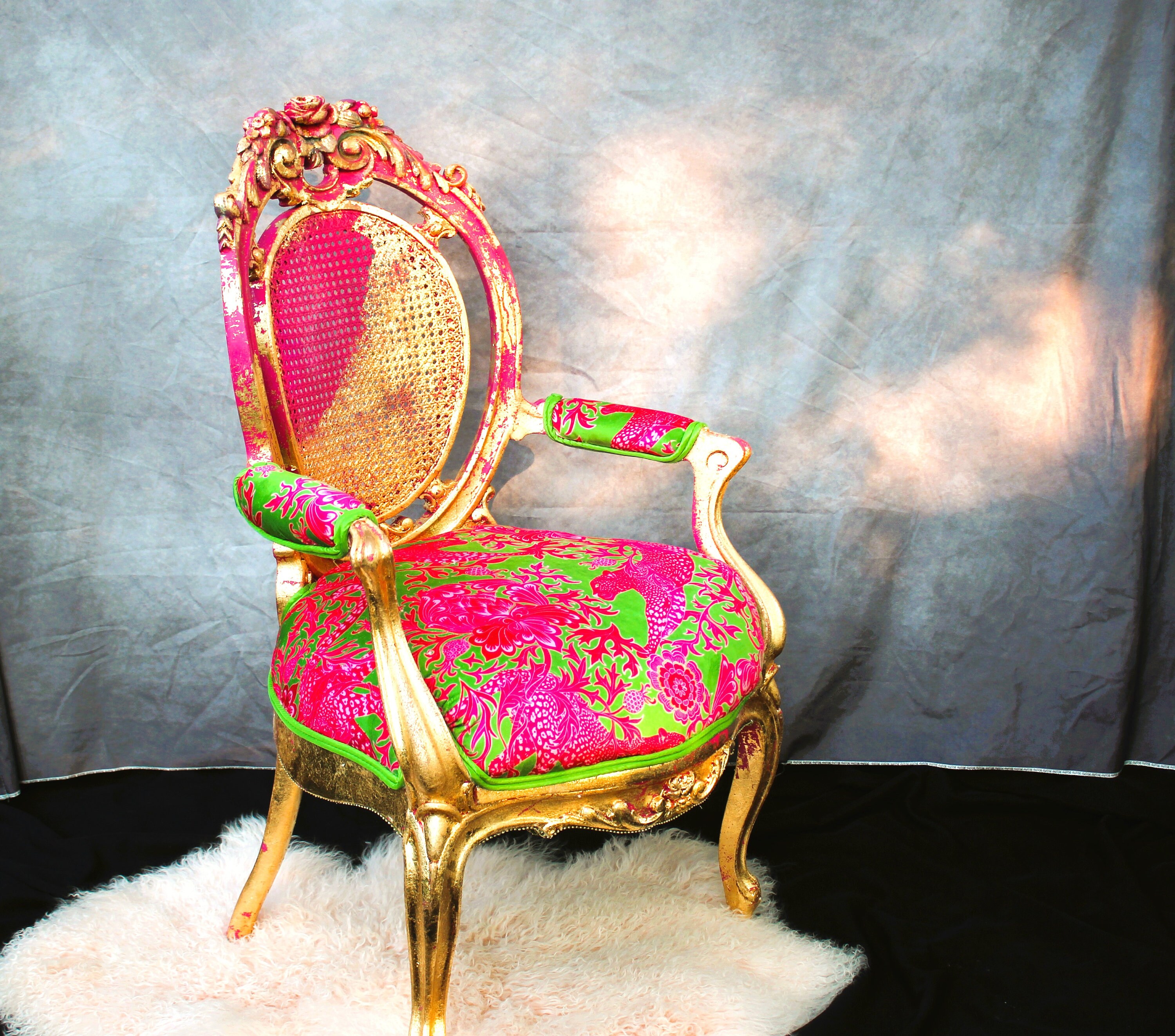 Louis XVI Style Painted Accent Cane Chair W/ Custom Down Floral Cushion