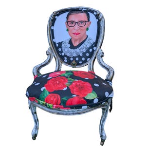 RBG Accent Chair: Upcycled Vintage Velvet Polka Dot & Floral Design