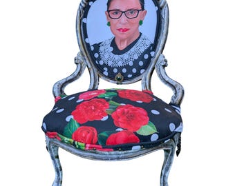 RBG Accent Chair: Upcycled Vintage Velvet Polka Dot & Floral Design