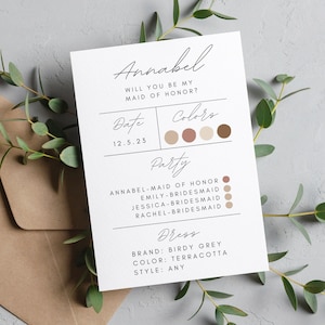 Plantilla de tarjeta de información de dama de honor, tarjeta de información de dama de honor, propuesta de dama de honor, información de fiesta nupcial, infografía de boda, pedir regalo de dama de honor
