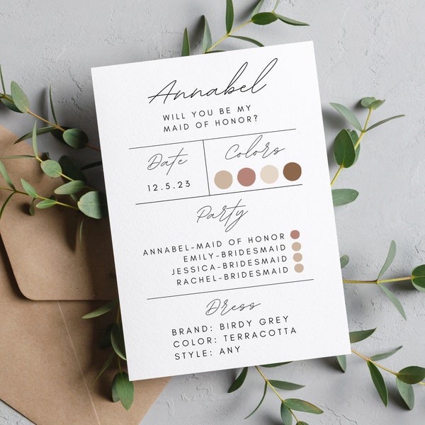 Bridesmaid Info Card Template, Bridesmaid Info Card, Bridesmaid Proposal, Bridal Party Info, Wedding infographic, Asking bridesmaid gift