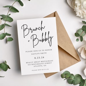 Brunch and Bubbly Bridal Shower Invitation, Editable Bridal shower invitation, Brunch and bubbly, Bridal Shower Invite, Bridal brunch invite