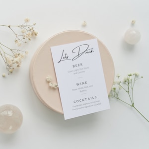Minimalist Wedding Bar Menu, Modern Minimalist Drink Menu Sign, Wedding Drink Sign, Bar Menu Template, Personalized Menu, Wedding bar menu