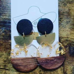 The Vera / Polymer Clay Earrings / Handmade Earrings / Resin-Wood Earrings/ Brass Earrings / Gift for her