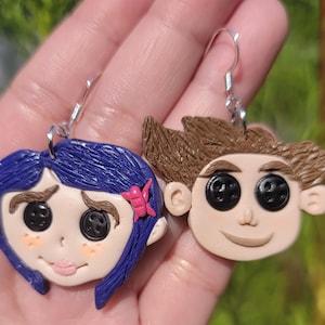 The Coraline / Caroline Earrings/ Wybie Earrings  Black/ Coraline Dangles / Handmade Clay Earrings/ Gift Ideas / Polymer Clay Earrings