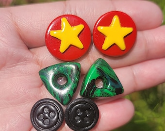 Handmade Polymer Clay Stud Earrings: Black Button or Ghost Eye