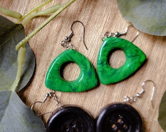 Handmade Polymer Clay Earrings: Coraline Button & Seeing Stone