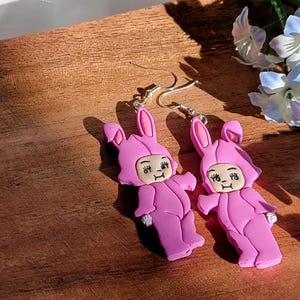 Handmade Kewpie Bunny Polymer Clay Earrings | Spring Easter Jewelry