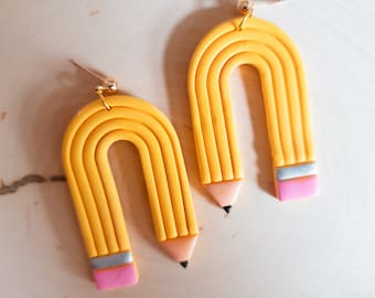 Pencil Arch Earrings | Teacher Clay Earrings | Teacher Appreciation Gift Idea