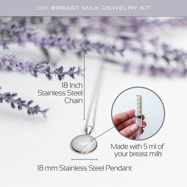 Breast Milk Jewelry DIY Kit. Stainless Steel Keepsake for Breastfeeding Moms. First Mothers Day. Breastmilk Necklace