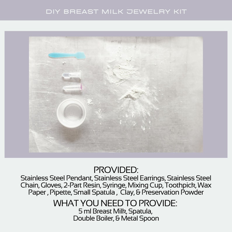 Breast Milk Jewelry DIY Kit. Stainless Steel Keepsake for Breastfeeding