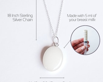 Breast Milk Jewelry DIY Kit. Sterling Silver Oval Necklace for Breastfeeding Moms. Newborn. Breastmilk Necklace
